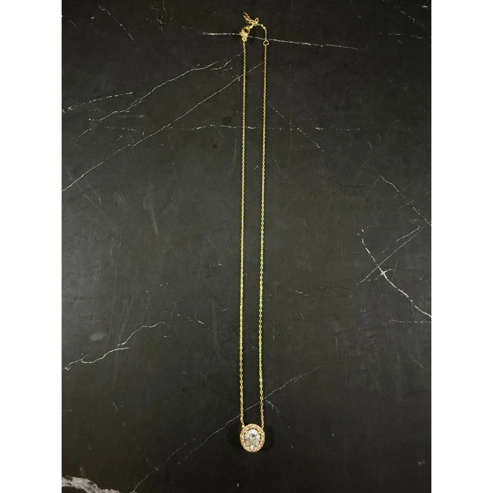 Nadri Round Halo Pendant Necklace 16in Rose Gold Plated Cubic Zirconia